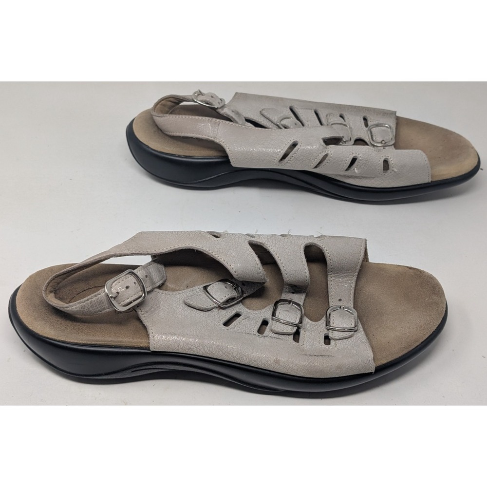 SAS Mystic Sandals Women's Beige Leather Comfort Strappy Slingback Wedge Sz 11M